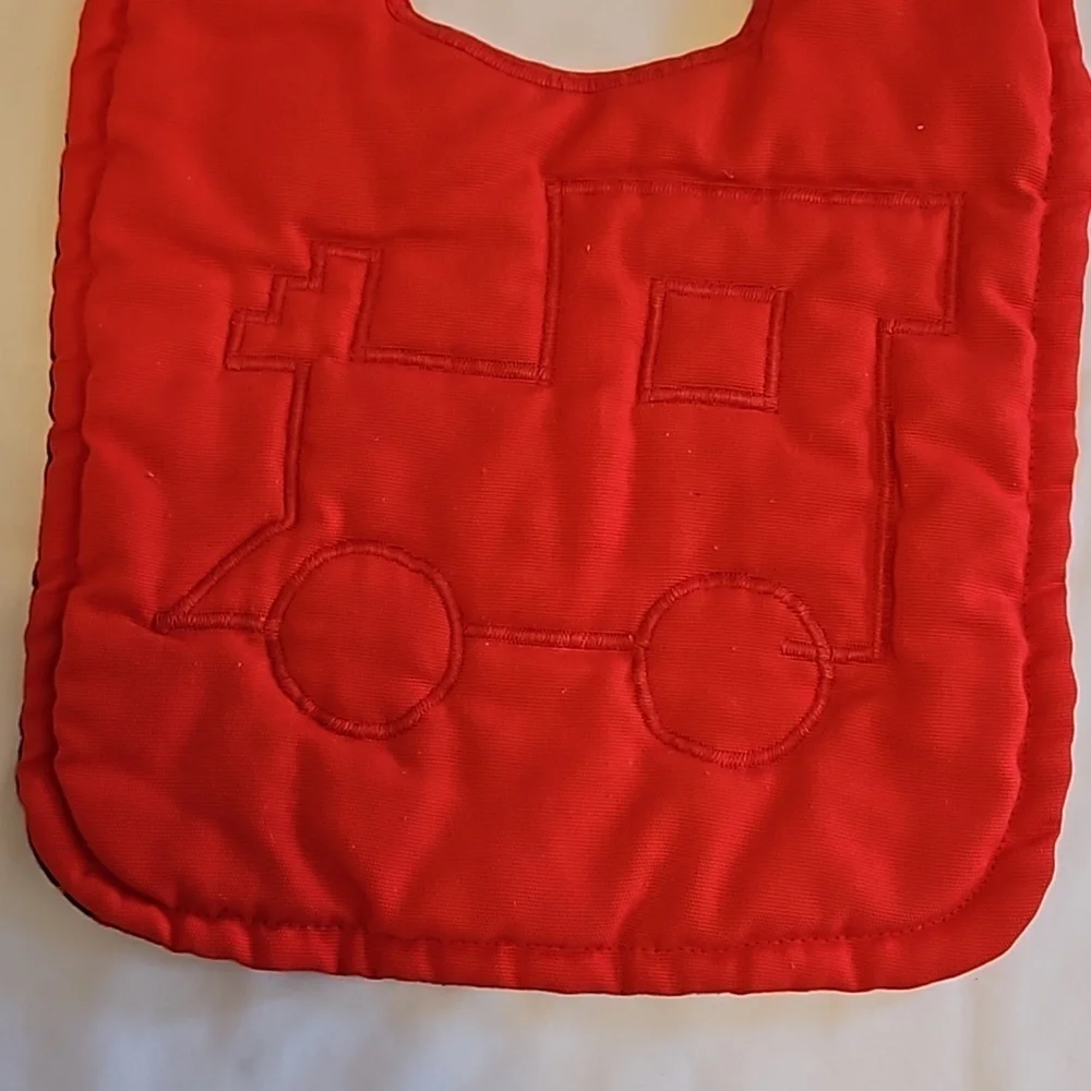 Hand Crafted upcycled bids 2pc-Set double-sided train plaid quilted embroidered
